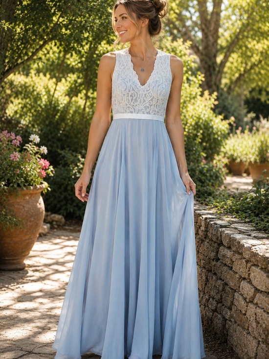 After Six Dresses & Skirts - After Six Light Blue Lace Bodice Maxi Dress Formal Prom Bridesmaid Gown Size 6